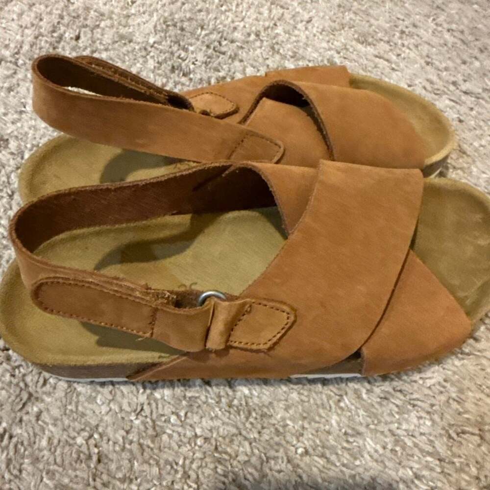 ZARA Footwear Brown Suede Cross Strap Backstrap Platform Sandals Size 4 - Picture 6 of 6